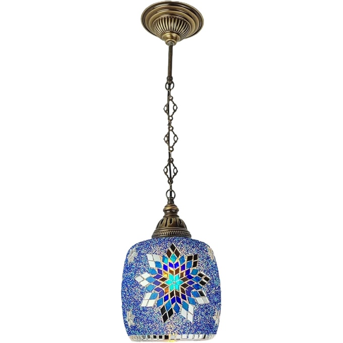 Bennet Handmade Turkish Hanging Blue Lamp – Moroccan Glass Light with Mediterranean Charm