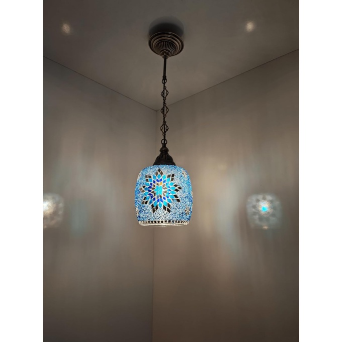 Bennet Handmade Turkish Hanging Blue Lamp – Moroccan Glass Light with Mediterranean Charm - Image 3