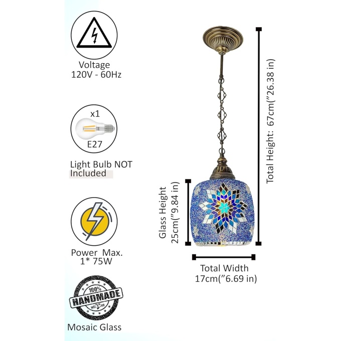 Bennet Handmade Turkish Hanging Blue Lamp – Moroccan Glass Light with Mediterranean Charm - Image 4