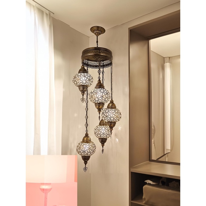 Elif 5 Globe Hanging Turkish Lamp - Handmade Mediterranean Light Fixture in Warm White - Image 6