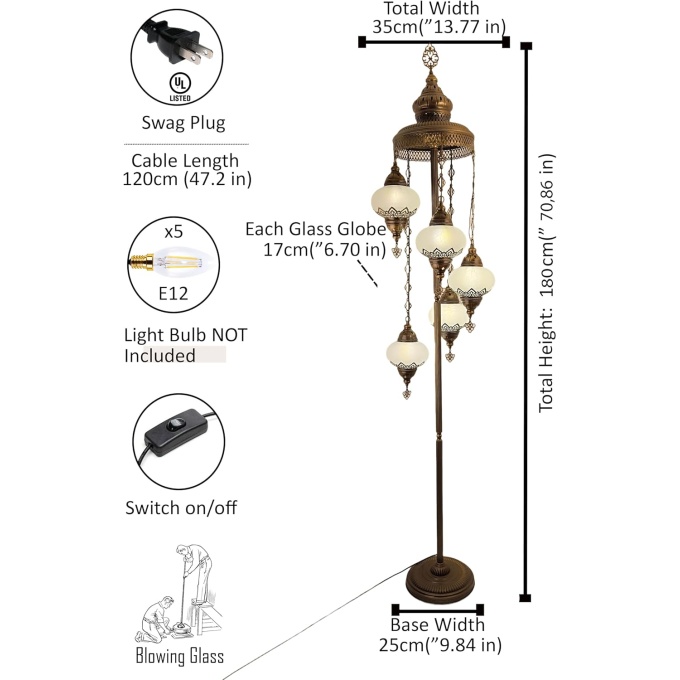 Asli 5 Globe Standing Turkish Lamp – Handcrafted Mediterranean & Moroccan Floor Light - Image 4