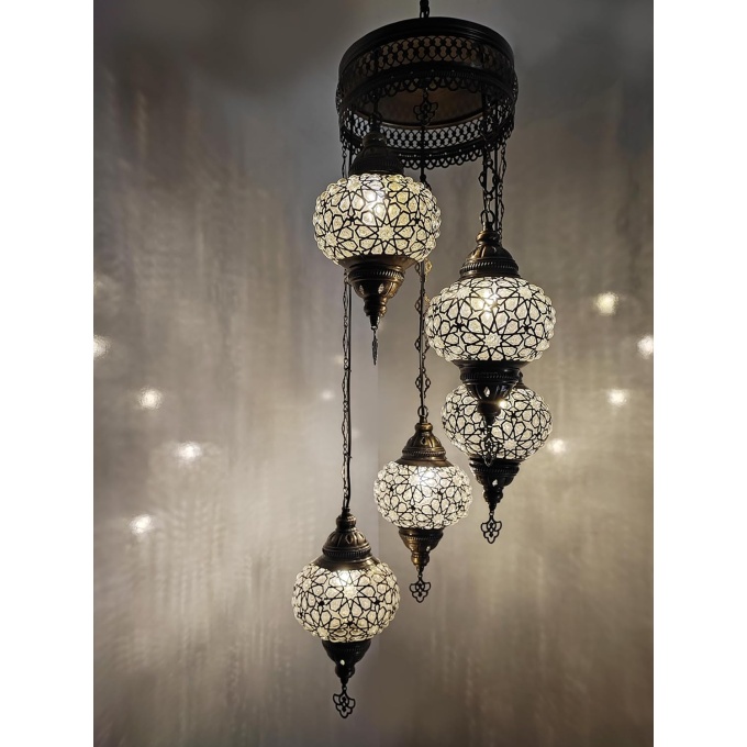 Elif 5 Globe Hanging Turkish Lamp - Handmade Mediterranean Light Fixture in Warm White - Image 4