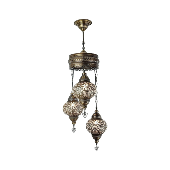 Elif 3 Globe Turkish Hanging Lamp - Handcrafted Mediterranean & Moroccan Lighting in Warm White