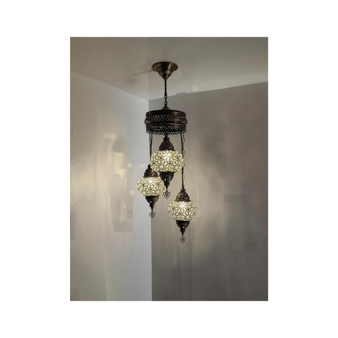 Elif 3 Globe Turkish Hanging Lamp - Handcrafted Mediterranean & Moroccan Lighting in Warm White - Image 2