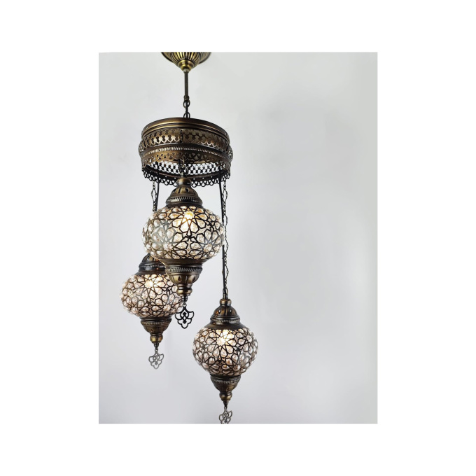 Elif 3 Globe Turkish Hanging Lamp - Handcrafted Mediterranean & Moroccan Lighting in Warm White - Image 3