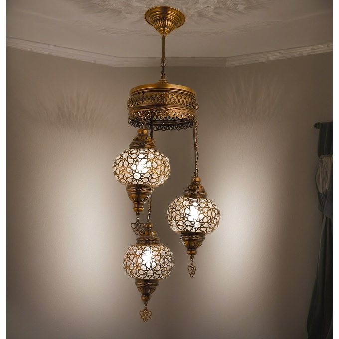 Elif 3 Globe Turkish Hanging Lamp - Handcrafted Mediterranean & Moroccan Lighting in Warm White - Image 8