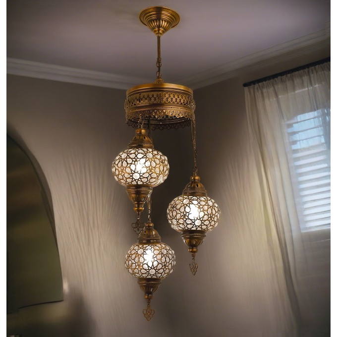 Elif 3 Globe Turkish Hanging Lamp - Handcrafted Mediterranean & Moroccan Lighting in Warm White - Image 4