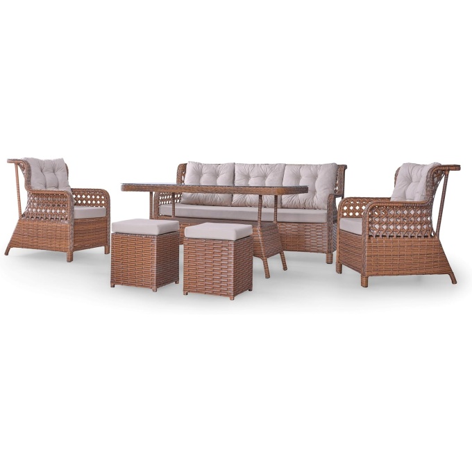 Elegance Elegant Rattan Patio Furniture Set – Weather-Resistant Garden Set with Triple Armchair, Single Armchairs, Table, and Stools - Image 17