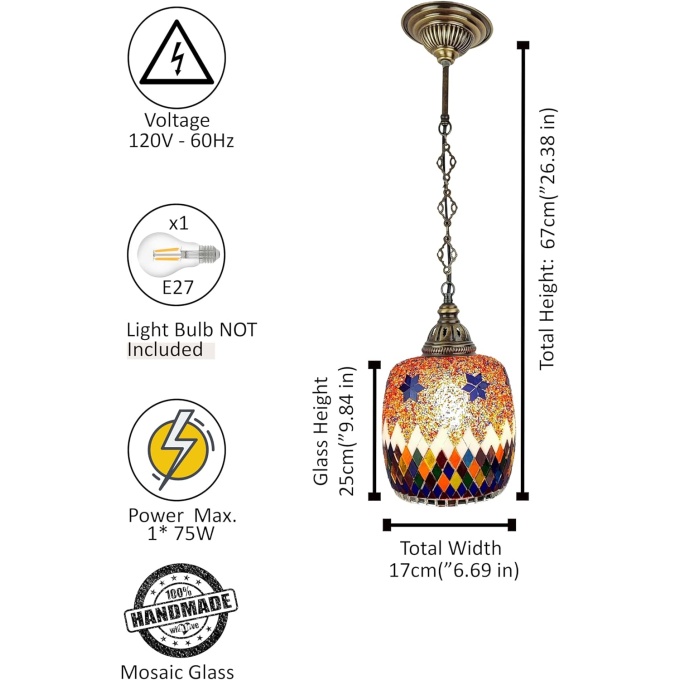 Bennet Handmade Turkish Hanging Multicolor Lamp – Moroccan Glass Light with Mediterranean Charm - Image 4