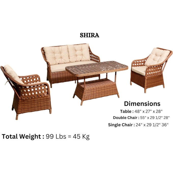 Shira Rattan Outdoor Furniture Set – Stylish Garden and Patio Set with Glass Table, Double Armchair, and 2 Single Armchairs, Conversation Sets Best for Yard, Pool or Backyard, Brown - Image 3