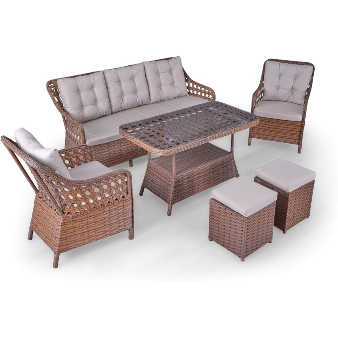 Shira Plus High-Quality Rattan Patio Furniture – Durable Outdoor Garden Set with Triple Armchair and Table